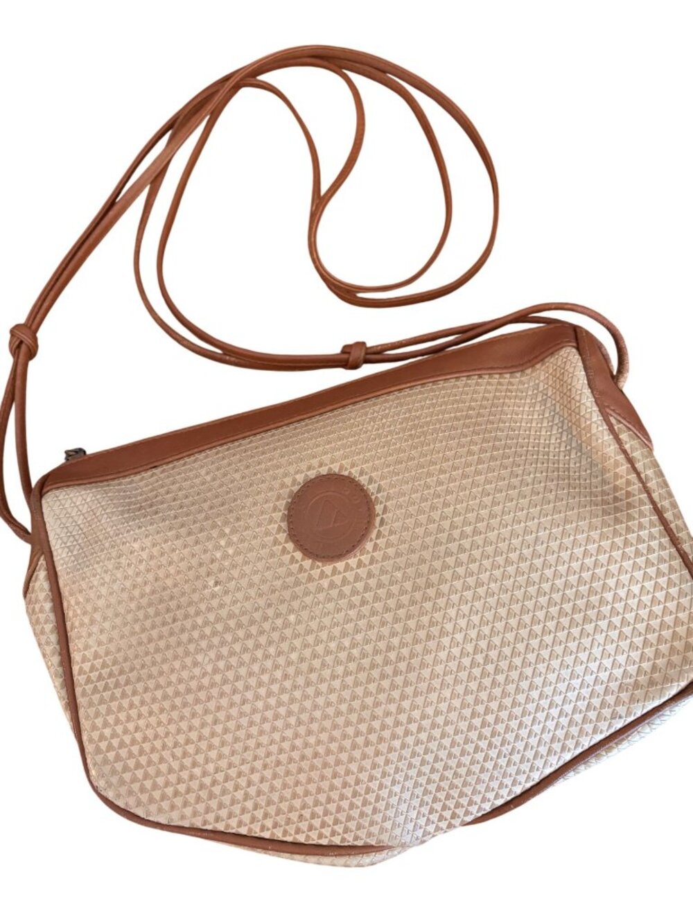 Vintage 1983 Liz Claiborne Tan & Brown Crossbody Bag With Genuine Leather Trim